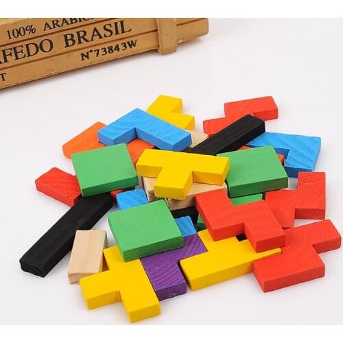 10pcs/lot Colorful Wooden Tetris Puzzle Toy Brain Teaser Game Children Preschool Educational Jigsaw Board Toys Puzzle for Kids