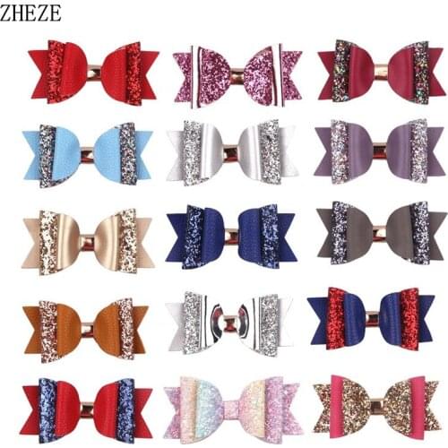 10pcs/lot 2020 New Glitter Leather Bows with Clips 10.5CM Hairpin for Girls DIY Hair Accessories Muti-Layer Headwear Hair Clips