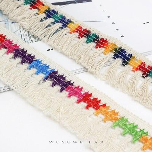 2M Wide 5.5cm Colorful Beige Tassel Fringe Thin Lace Trim Sewing Pillow Sofa Curtain Diy Material Accessories Webbing Hem Decor