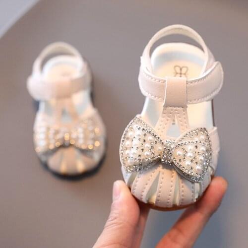 2021New Baby Toddler Shoes Comfortable Soft Bottom Baby Sandals Summer Girls Princess Shoes Kids bowknot rhinestone Pink White