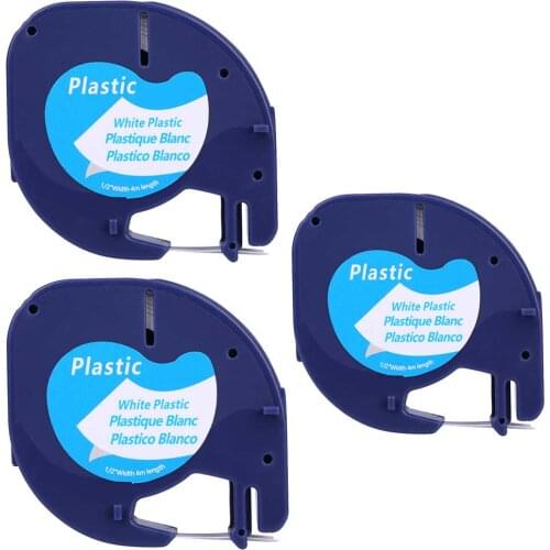 3 Compatible Black on White (12mm x 4m) Plastic Label Tapes for Dymo LetraTag QX 50, XR, XM, 2000, Plus Label Makers