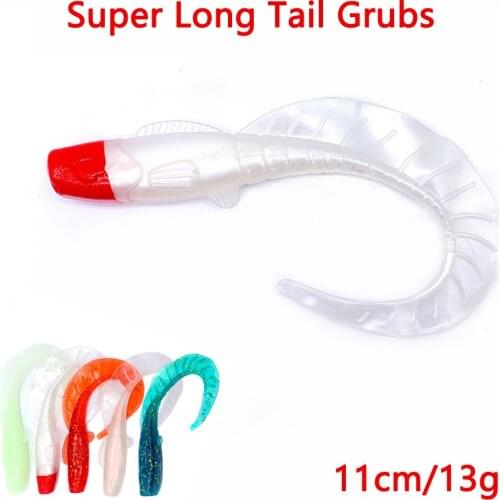 4pcs/Lot Soft Plastic Lure With Long Tail 11cm/13g Artificial Soft Worm Swimbaits Fishing Lure Isca Artificial Single Tail Grubs