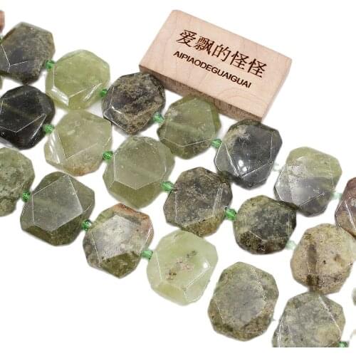 APDGG Natural Chunky Faceted Demantoid Green Garnet Slab Cushion Rectangle 15.5" Strand Jewelry Making DIY