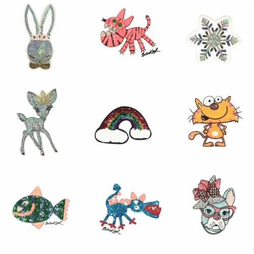 Large sequined embroidery big fish dinosaur deer dogs cats rabbit tiger rainbow cartoon patches EE-35