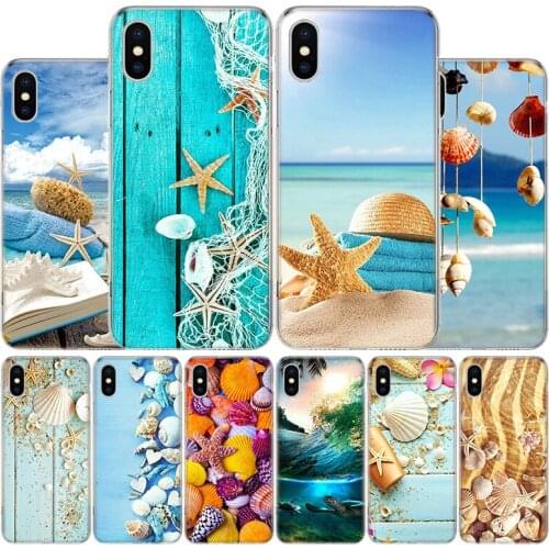 Blue Wood Seashells Sea Star Phone Case For Apple Iphone 11 12 Mini Pro X XR XS Max 7 8 6 6S Plus 5 SE 7G 6G + Art Cover Coque C
