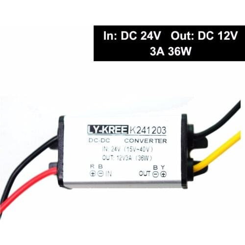 DC 24v to 12v Step Down Converter Reducer Regulator 3A 36W Power Supply Adapter for Auto Car Truck Vehicle Boat Solar System etc