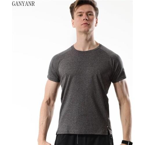 GANYANR Dry Fit Men Running T Shirts Gym Sport Fitness Crossfit Rashguard Training Workout Bodybuilding Clothes Tees Quick Gym