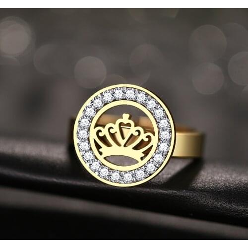 CACANA High Quality Fashion Crystal Crown Classical Stainless Steel Rings For Women Jewelry Gift