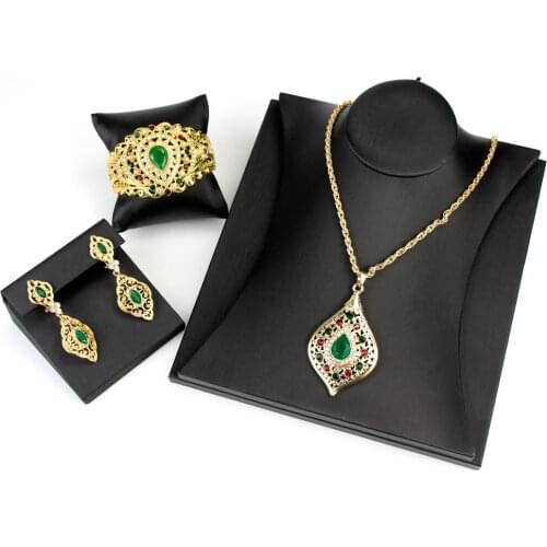 Sunspicems Fashion Algerian Flower Jewelry Set for Women Gold Color Wedding Earring Necklace Bangle Afrian Bride Accessories