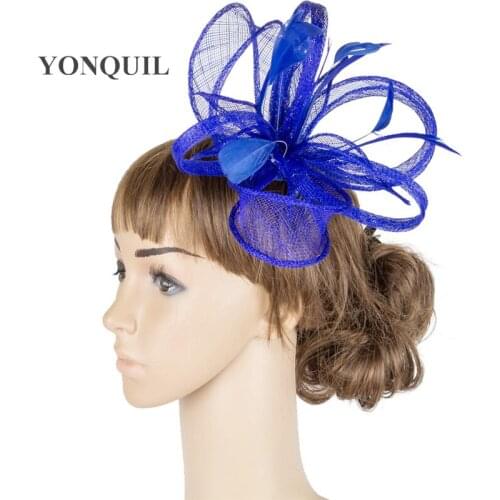Royal Blue Hair Fascinators Headband Wedding Chapeau Pillbox Hat Party Elegant Women Party Tea Feather Hair Accessoiries MYQ077