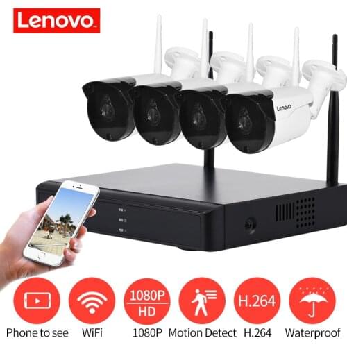 LENOVO 4CH Array HD Home WiFi Wireless Security Camera System DVR Kit 1080P CCTV WIFI Outdoor Full HD NVR Surveillance Kit Rated