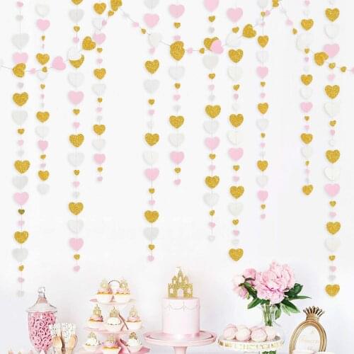Love Pink Glitter Gold Silver Paper Heart Garlands String Flags Curtain Wedding Birthday Baby Shower Party Decorations Supplies