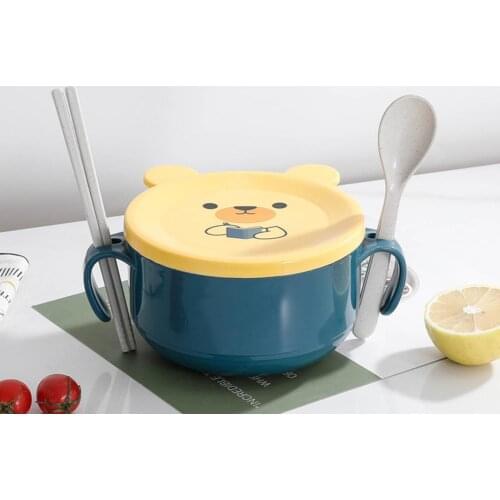 Cute Cat Stainless Steel Mixing Bowls with Lids, Dual Handle, Heat Preservation Instant Noodle Bowl Round Rice Soup Bowl