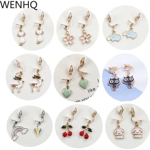WENHQ Cute Animal Plant Clip on Earrings for Little Girl Women Flower Cherry Heart Cartoon No Pierced Earrings Christmas Gift