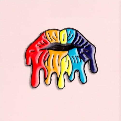 Cartoon Rainbow Lip Enamel Pin Colorful Lip Badge Brooch Denim Shirt Backpack Fashion Jewelry Gift For Friends Men Women