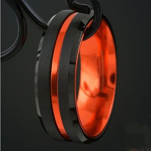 Mens Fashion Black Stainless Steel Inlaid Thin Red Line Ring For Men High Quality Engagement Wedding Band Best Anniversary Gift