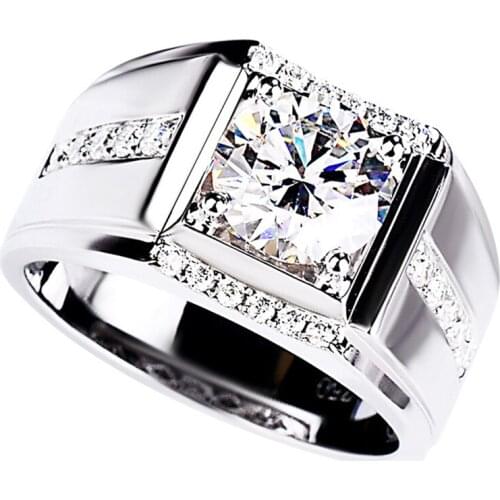 Luxury 2ct Big Diamond 925 Sterling Silver Mens Ring Engagement Wedding Party Exquisite and Elegant Gentleman Jewelry for Lover