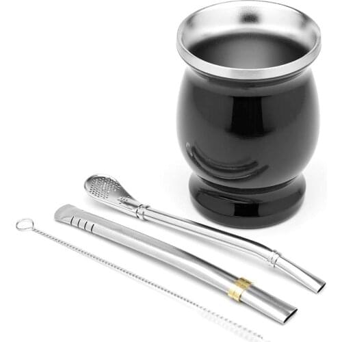 Mate Cup and Bombilla Set -Yerba Mate Set Includes One Yerba Mate Cup, Two Bombilla Mate (Straw) and Brush Stainless Steel