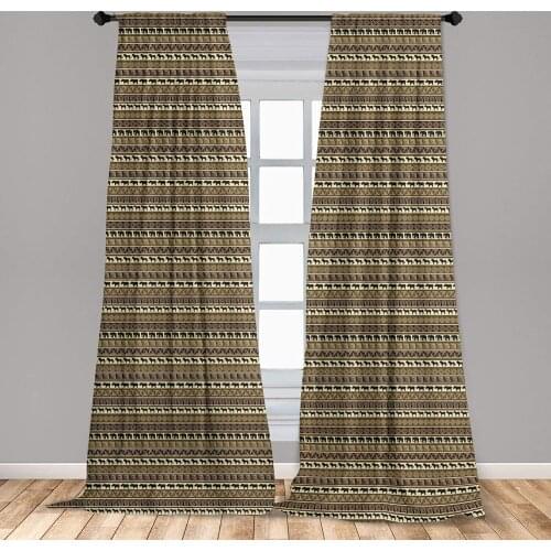 Safari Window Curtain Style Geometrical Pattern with Wild Animals in Horizontal Line Art Lightweight Decorative