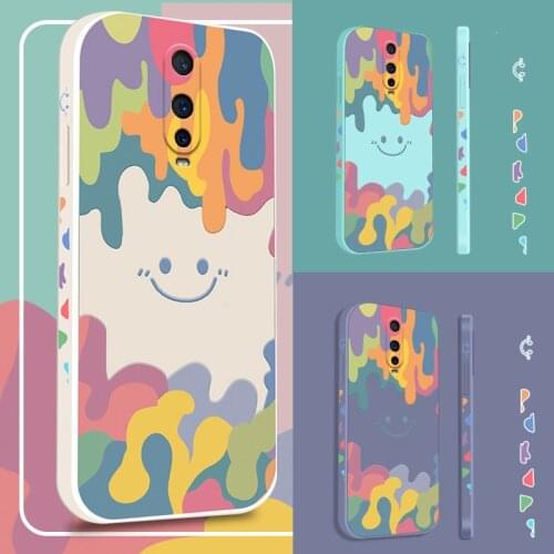 Rainbow Smile Face Phone Case For OPPO Find X3 Pro K3 K5 K9 R15 R17 Pro Realme X2 liquid state Back Cases