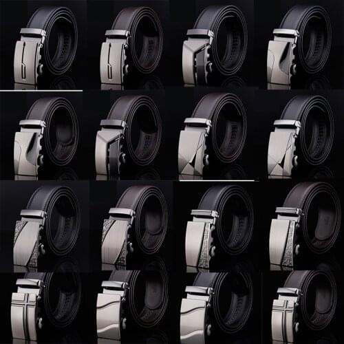 A Variety Of StylesMen’s Famous Design Belts.Real Alloy Metal Leather Automatic Buckle Belts Business Cutable Cowhide Jeans