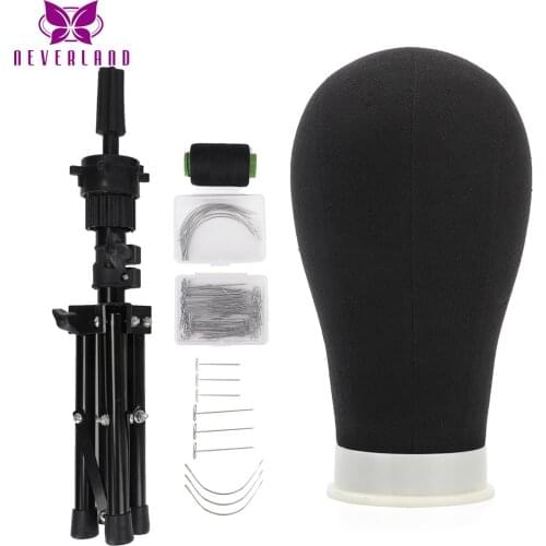 NEVERLAND 23''Training Mannequin Head Canvas Head For Wigs Making Wig Hair Brush With T Pins Needles Set With Tripod Wig Stand