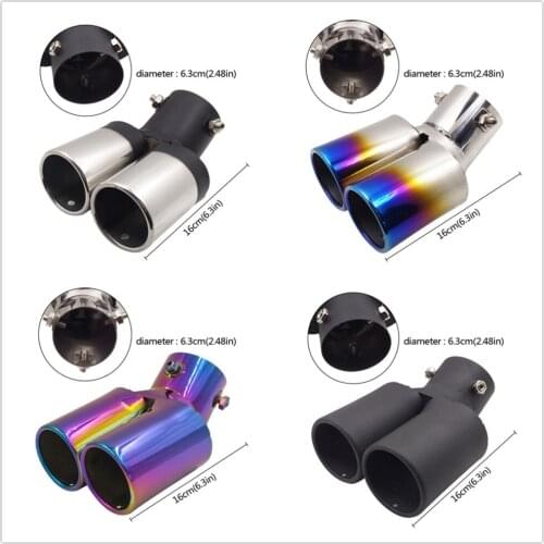 Universal Auto Car Rear Muffler Tail Tips Chrome Split In Two Exhaust Pipe For BlueBird Focus Corolla Trumpchi Axela KIA Aveo