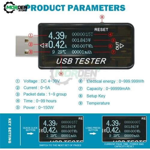 LCD USB Detector Voltmeter Ammeter Mobile Power Charger Capacity Tester Meter Voltage Current Charging Monitor DC 3-30V