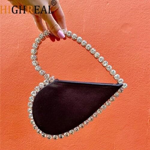 Diamond Red Heart Evening Clutch Bags Women 2020 Designer Chic Rhinestone Metal Handle Black Purse For Wedding Party Sac A Main