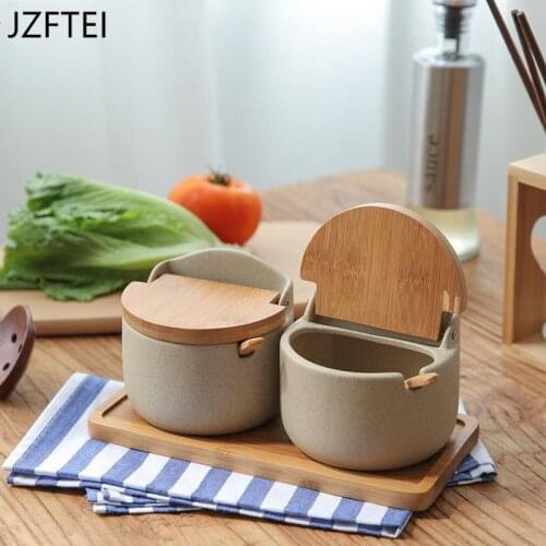 Japanese Ceramic Pot For Seasoning Grey Pot For Seasoning With Sugar Salt Lid Kitchen Storage Tool