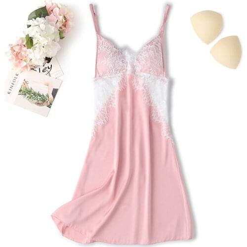 Fashion Nightdress Silk Robe Sexy Womens Nightgown V-neck Sleepwear Lace Night Dress Lingerie For Female Homewear
