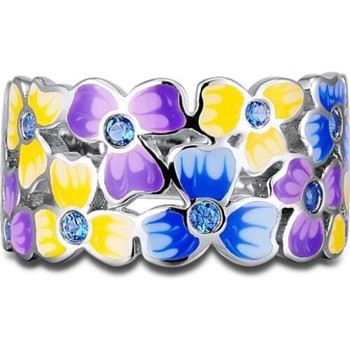Womens Vintage 925 Silver Burnt Blue Paint Cloisonne Flower Gemstone Ring Gift Jewelry Ring Wholesale