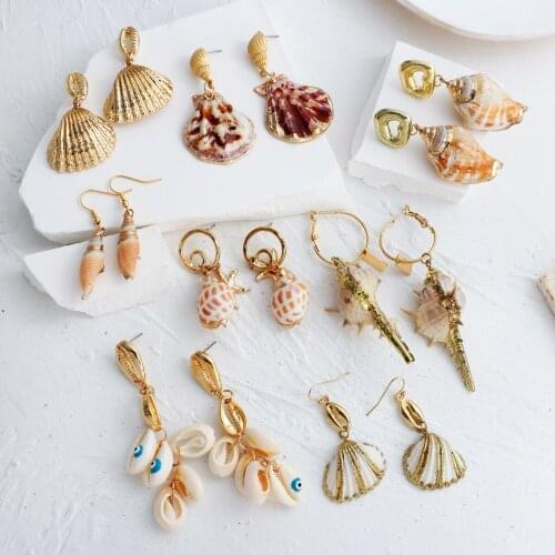 AENSOA 2021 Bohemia Shell Conch Irregular Pendant Drop Earrings For Women Girls Trendy Beach Holiday Dangle Earring Jewelry Gift