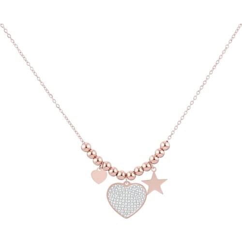 Rhinestone Heart Chokers Necklaces for Women Female Rose Gold Stainless Steel Beaded Chain Trendy Jewelry Accessories 2020