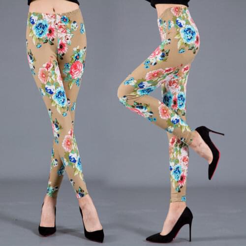CUHAKCI Women Sexy Casual Trousers Floral Printed Leggings High Street Leggins Plus Size Pants Soft