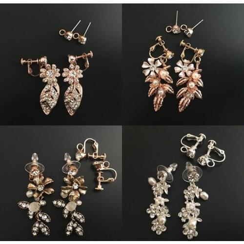 SLBRIDAL Handmade Rose Gold Rhinestones Crystals Pearls Bridal Wedding Chandelier Earring Dangle Wedding Earring Women Jewelry