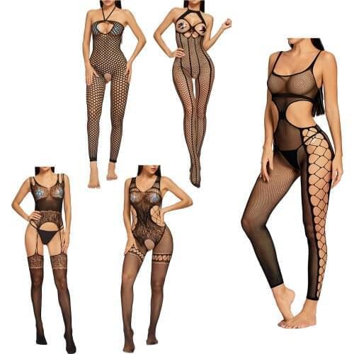 Women Fishnet Bodystockings Lingerie Sexy Hollow Out Fishnet Crotchless Babydoll Underwear Translucent Chemises Bodysuits Club