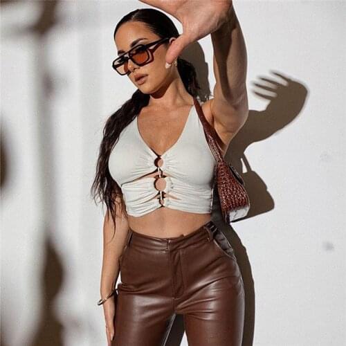 Womens Sexy Fashion Vest Ring Cut-Out Top Ssummer New Bra Sleeveless Slim Body Exposed Umbilicus Black White T-Shirt