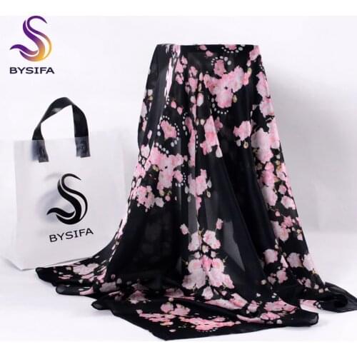 [BYSIFA] Winter Black Pink Ladies Scarf 2017 New Design Fashion Accessories Women Silk Scarf Shawl Brand Square Scarves Cape