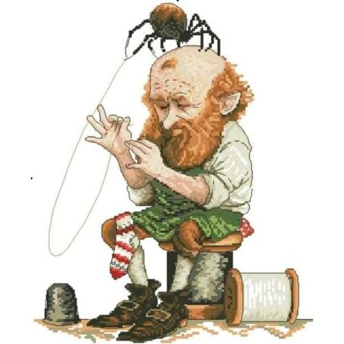 Gold Collection Lovely Counted Cross Stitch Kit Sewing old man tailor Puncture Patch socks Black Spider weave web