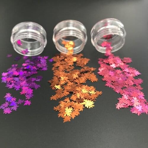 1 Box Christmas DIY Colored Maple Leaf Sequins Laser Nails Art Glitters Thin Paillette Flakes Stickers Nail Manicure Decorations