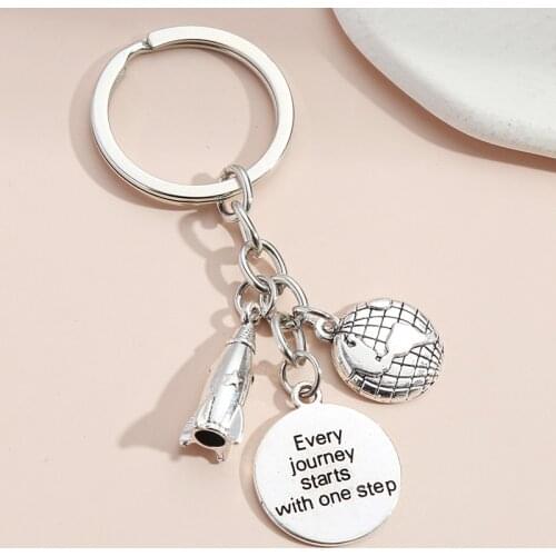1pc Silver Color Space Rocket Planet Spaceship Pendant key chains key ring Metal Gift For Friends Jewelry Gifts E306