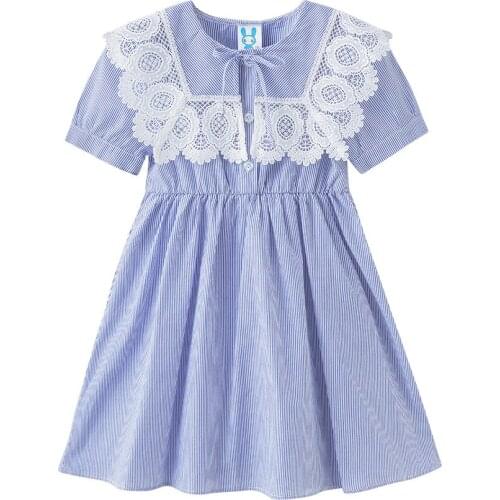 2021 Summer Girls Dress Elegant Kids Dresses for Girl Lace Striped Princess Costume Childrens Clothing 4 6 8 10 12 14 Yrs