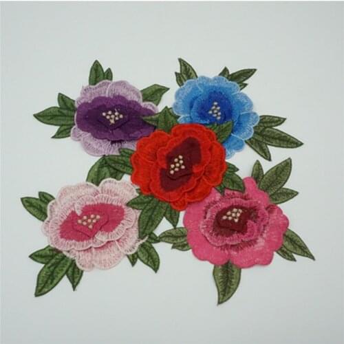5 pcs 15 x 12.5 cm Embroidered Flower Patches Lace Applique for Dress Clothes Apparel Sewing On DIY Crafts Red Purple Pink Blue