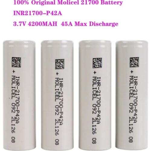 Molicel 21700 Battery 3.7V 45A 4200MAH INR21700-P42A Discharge Rechargeable 21700 Battery