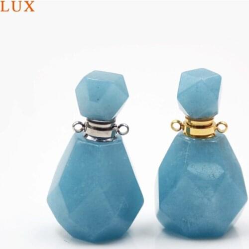 Aquamarines perfume bottle natural Gems stone Pendant Necklace faceted Essential Oil bottle charm December Birthstone girl Gifts