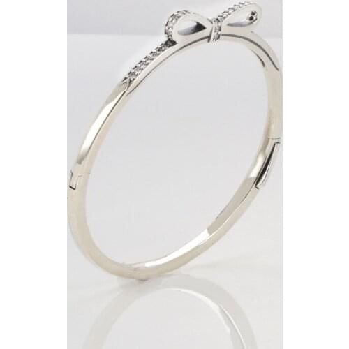 Bewill Authentic 100% 925 Sterling SilverDiamond Inlaid Bow Bracelet Gorgeous Bow Bangle & Bracelet Luxury Jewelry