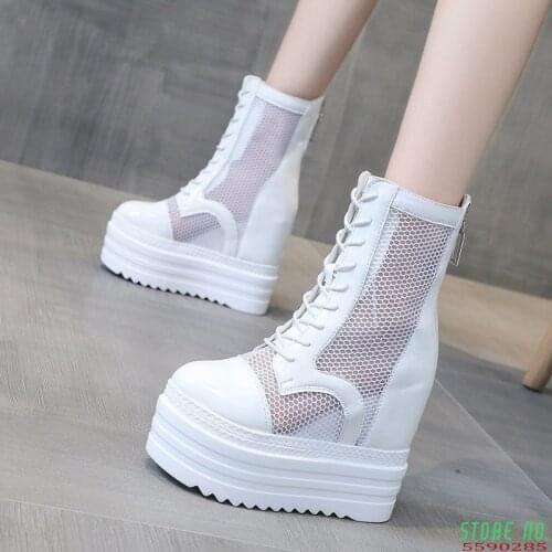 Height Increased Girl 2020 Summer Cool Boots Women Hollow Soft Shoes Ankle Boots For Women White Black Women Summer Boots Mujer