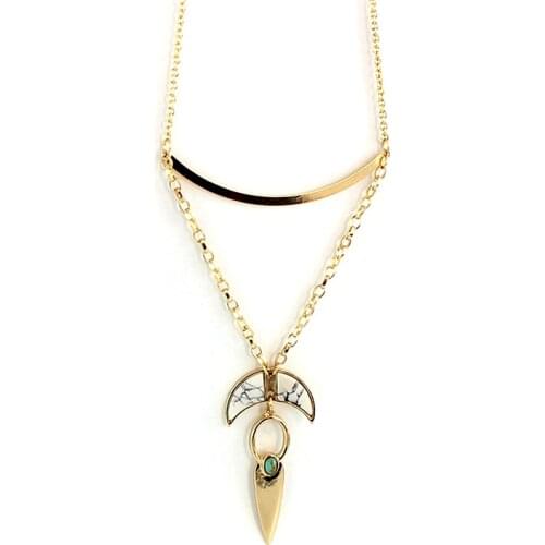 MELIHE Punk Crescent Moon Stone Necklaces Pendants Women 2019 Gold Color Chain Bar Pendant Necklace Female Jewelry SNE160051