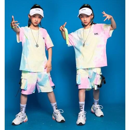 Children Hip Hop Dance Costume Girls Multi-color Tops Pants Boys Street Dancewear Loose Performance Clothes Rave Wear BL6475